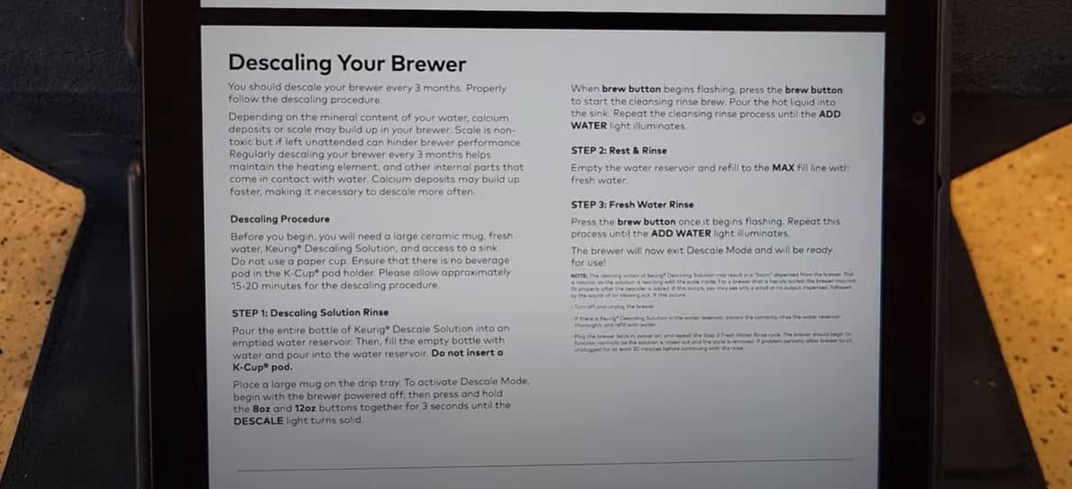 keurig descaling instructions