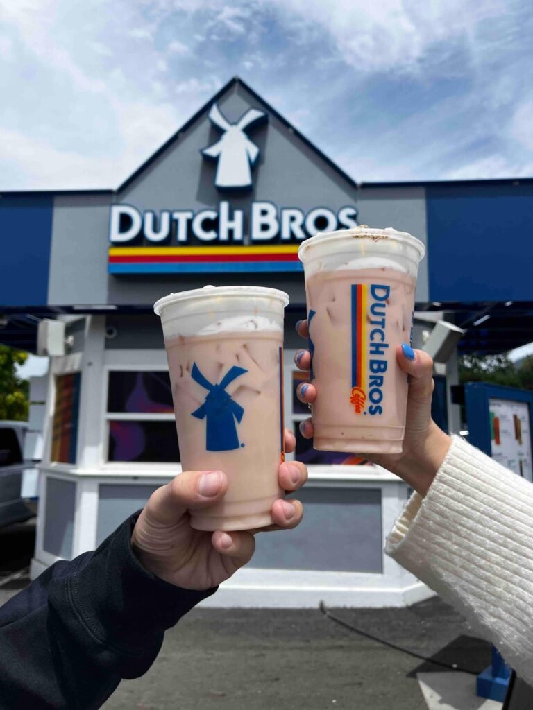 strawberry horchata chai outside at a dutch bros