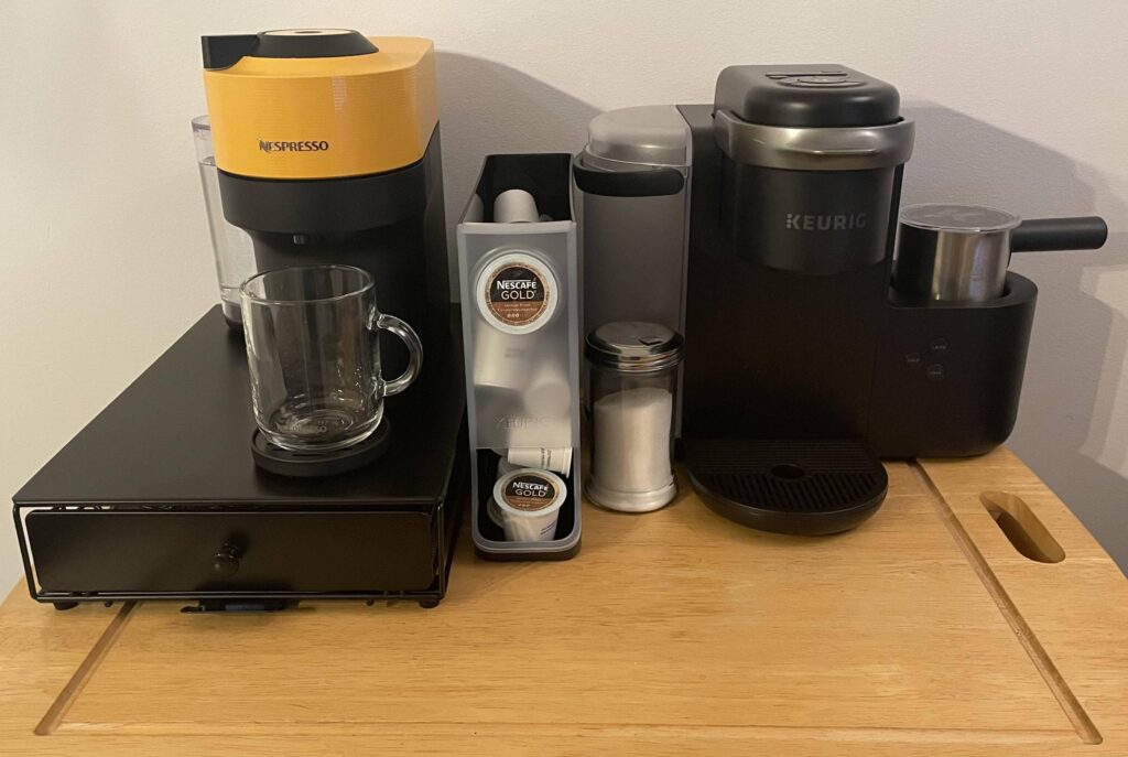 keurig and nespresso on desk